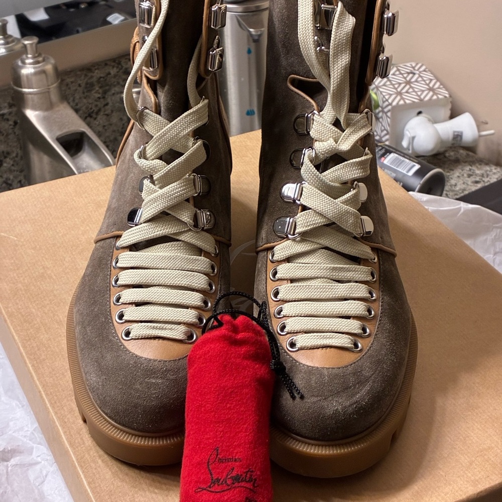 Christian Louboutin women’s Tan and Brown Lace-Up Boots